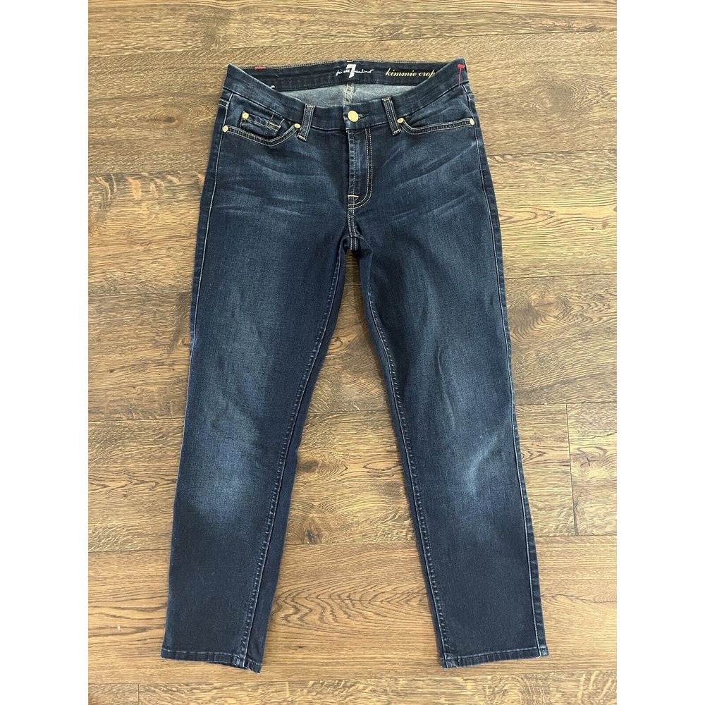 7 For All Mankind Kimmie Straight Jeans Womens Size 29 Dark Blue Slim Mid Rise